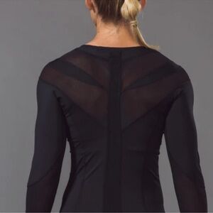 Black Fitted Long Sleeve Bodysuit with Mesh Detail